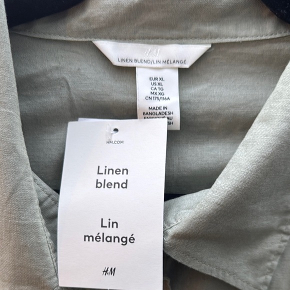 🌿 H&M Linen Blend Sage Green Shirt Dress – Size XL NEW - Picture 3 of 5